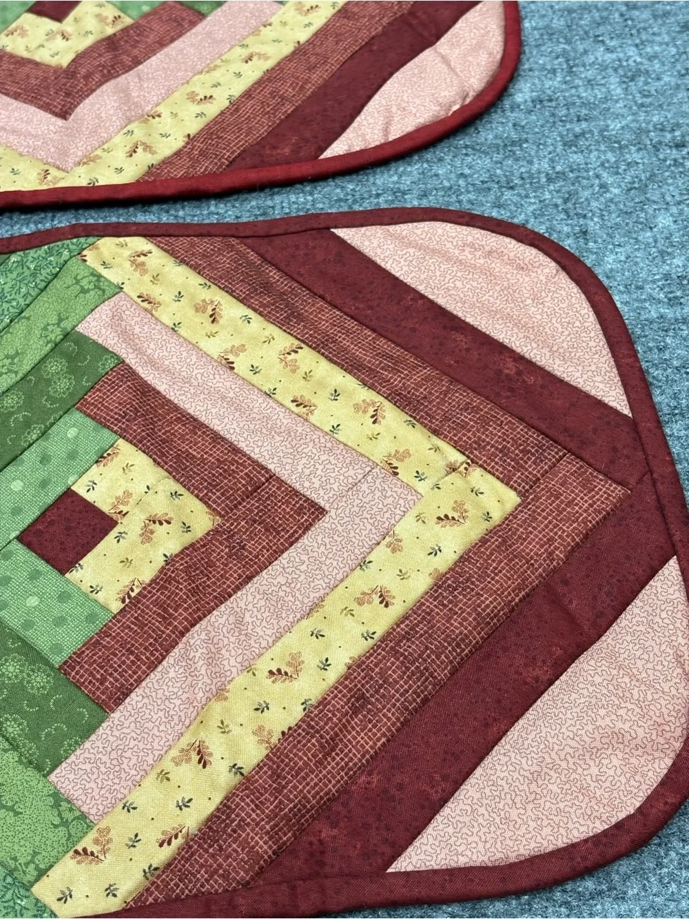 Hand Crafted Log Cabin Design Quilted Placemat Pair